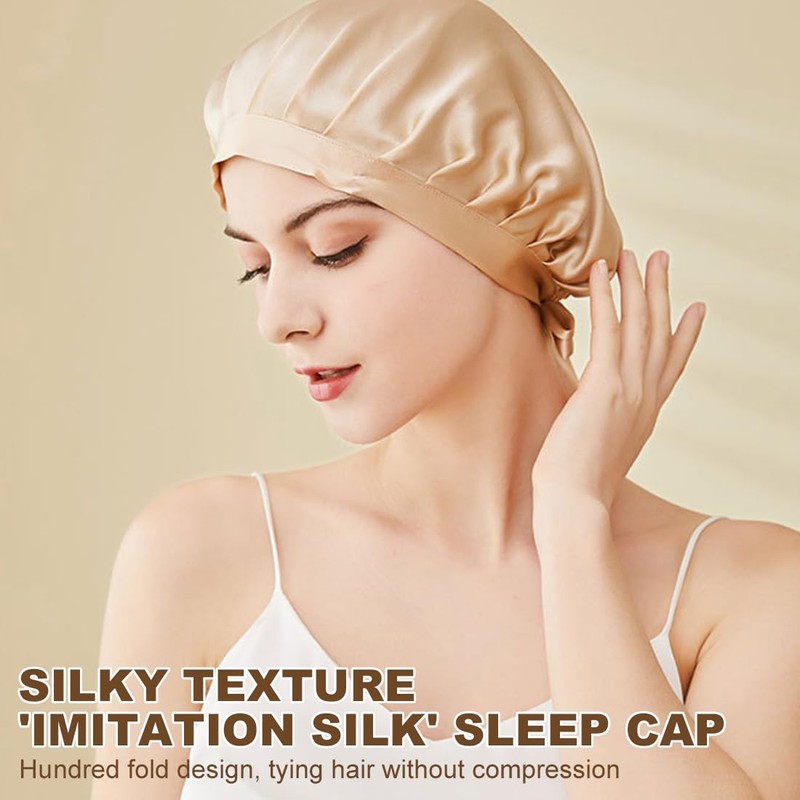 UEIOAVL Duschhauben, 1 Stück Maulbeerseide-Schlafmütze Duschhaube zum Binden Haarpflege-Schlafmütze mit