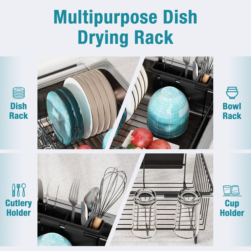 JASIWAY Dish Drying Rack in Sink, Over The Sink Colander