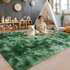8x10 Area Rugs for Living Room, Ultra Soft Fluffy Large Shaggy Rug Carpet for Bedroom, Non-Slip Fuzzy Plush Rugs for Nursery Boys Girls Kids Room Modern Indoor Home Decor, Tie-Dyed Green
