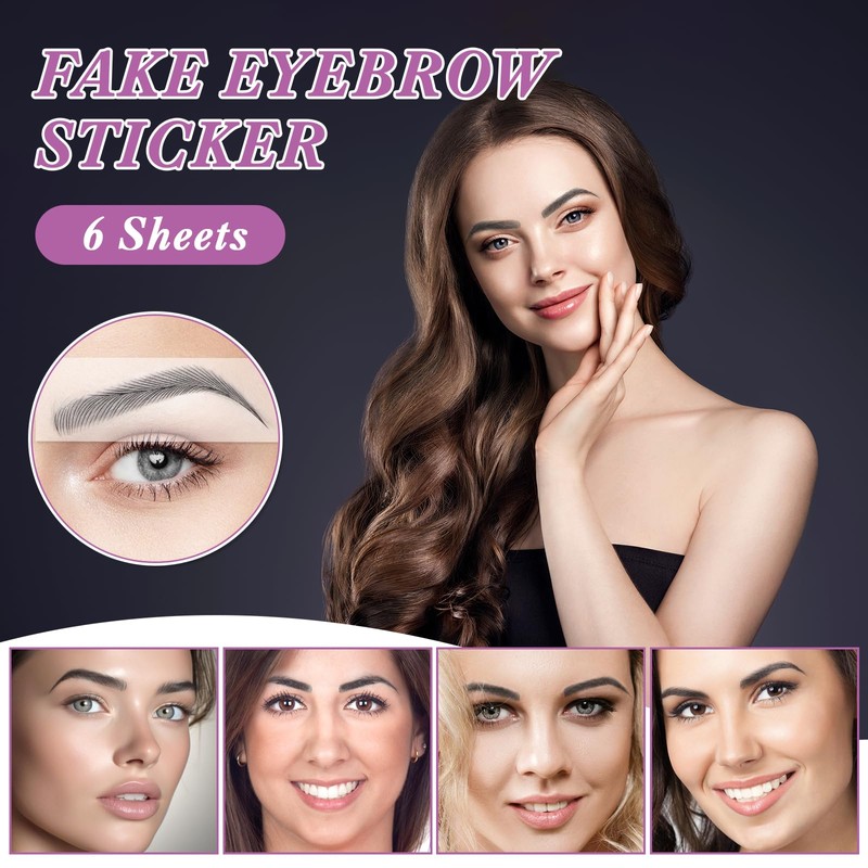 MWOOT 6 Sheets Hair-like Eyebrow Tattoo Stickers, 4D Waterproof Eyebrow