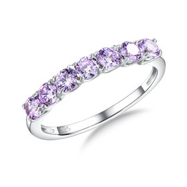 RANDES June Birthtsone Ring Purple Alexandrite Ring 925 Sterling Silver Eternity Ring 7 Stone Band Rings for Women Size 8