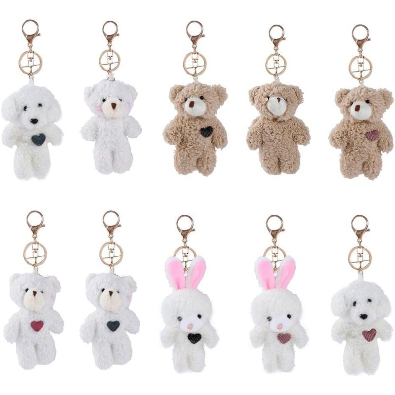 Galepromot Brown Bear Pink Heart Plush Stuffed Keychain For Backpack,