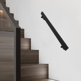 DYNAMI 3FT Black Stainless Steel Handrail,Wall Mounted Flat Rectangle Staircase Handrail,Indoor Outdoor Metal Stair Railing,Modern Safety Handrail for Steps (3FT)