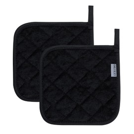 ONLYKXY 2pcs Cotton Heat Resistant Pads Basic Square Pot Holder 17cm/6.69inch Multipurpose Quilted Liner Little Trivet Cloth Potholders for Hot Cold Kitchen Baking Cooking Oven (Black)