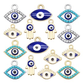 Julie Wang 30pcs Mixed Rhinestone Evil Eye Connector Charm Pendant for Craft DIY Necklace Bracelet Earrings Making