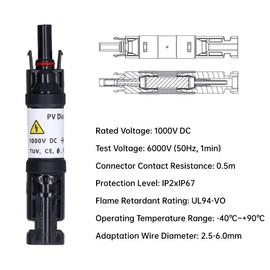 Conector de Fusible Solar Fotovoltaico Macho Hembra IP67 Soporte de Diodo de Bloqueo de Cable de Panel Impermeable Conector en Línea de Cobre PPO de 1000V(20A)