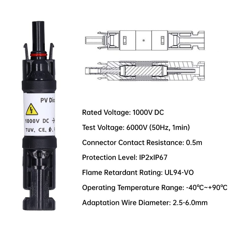 Conector de Fusible Solar Fotovoltaico Macho Hembra IP67 Soporte de