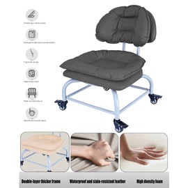 Backrest Rolling Stool with Brakes VAPAA TAIDE Roller Chair Heavy Duty Rolling Stools with Wheels for Home Office Garage Mechanic Flooring Cleaning Shop Grey