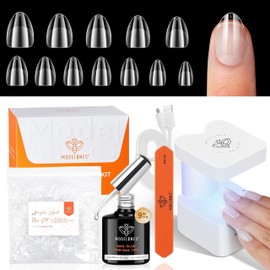 MODELONES Nail Tips and Glue Gel Kit, 216 Pieces Full Cover Nail Tips Set, Nail Glue & Mini UV Lamp, 12 Sizes for Nail Extension, DIY Salon Gifts