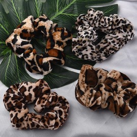 Leopard Cheetah Hair Ties Scrunchies for Womens Scrunchy Hair Ties Large Leopard Scrunchie Hair Tie Cheetah Leopard Print Hair Accessories Hair Band for Women Animal Hair Ties 4PCS