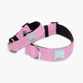 DF Co. Tactical Dog Collar | Comfortable & Secure with Quick Release Clip Buckle and Heavy Duty D-Ring | Soft Padded Neoprene, Chafe Resistant, Night-Time Visibility | Pink, Size M