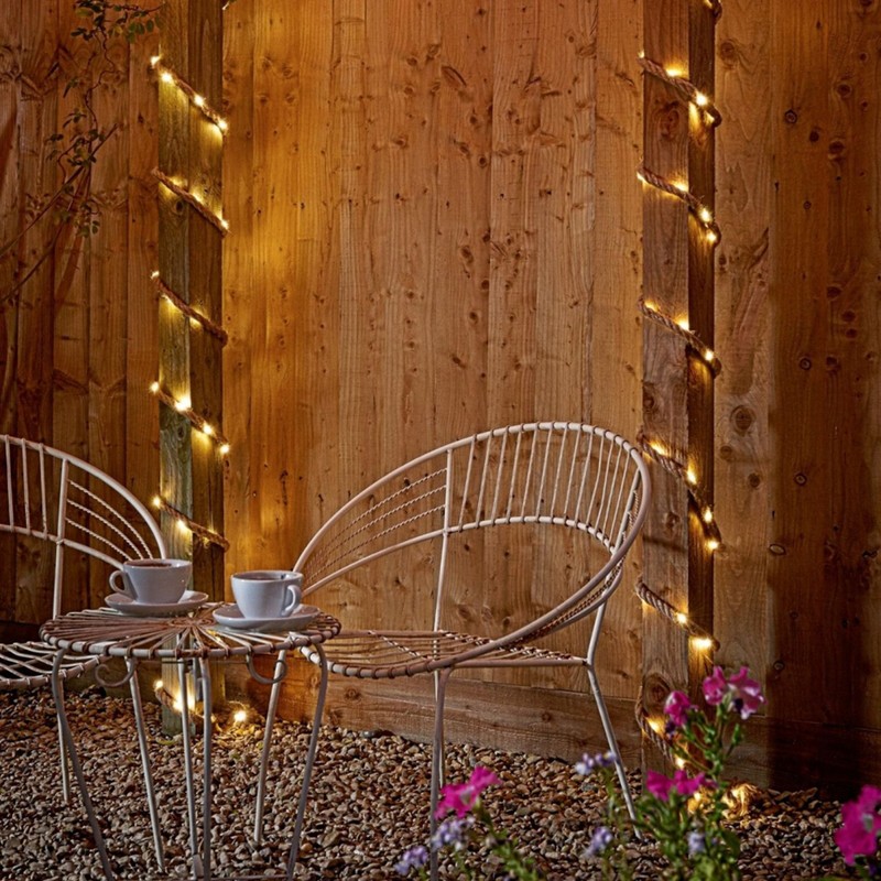 Solar Hemp Rope Copper Wire String Light LED Garden Yard