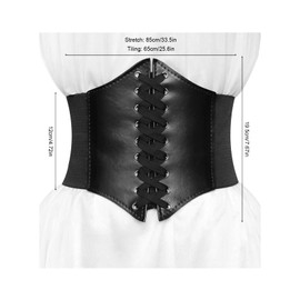 Women's Lace-up Corset 2 Pieces Steampunk Corset Belt Retro Wide Corset Belt Elastic Belt Tied Waspie Waist Belt Elastic Wide Band Waist Belt for Women, black