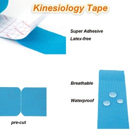 Kinesiology Tape Precut, Waterproof Sports Tape for Recovery Sports Athletic Physio Therapy Injury. Athletic Tape for Ankle Muscles,Elbow, Knee,Shoulder (3Rolls,60 Precut Strips, Blue)