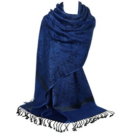 GFM Pashmina Style in Floral, Paisley Pattern Scarf - Royal Blue - (DRV)(Z-108)(P093-CRTNLKL)