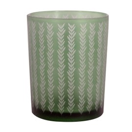 Gisela Graham Etched Chevron Glass Tea Lite Holder, Dark Green, Large
