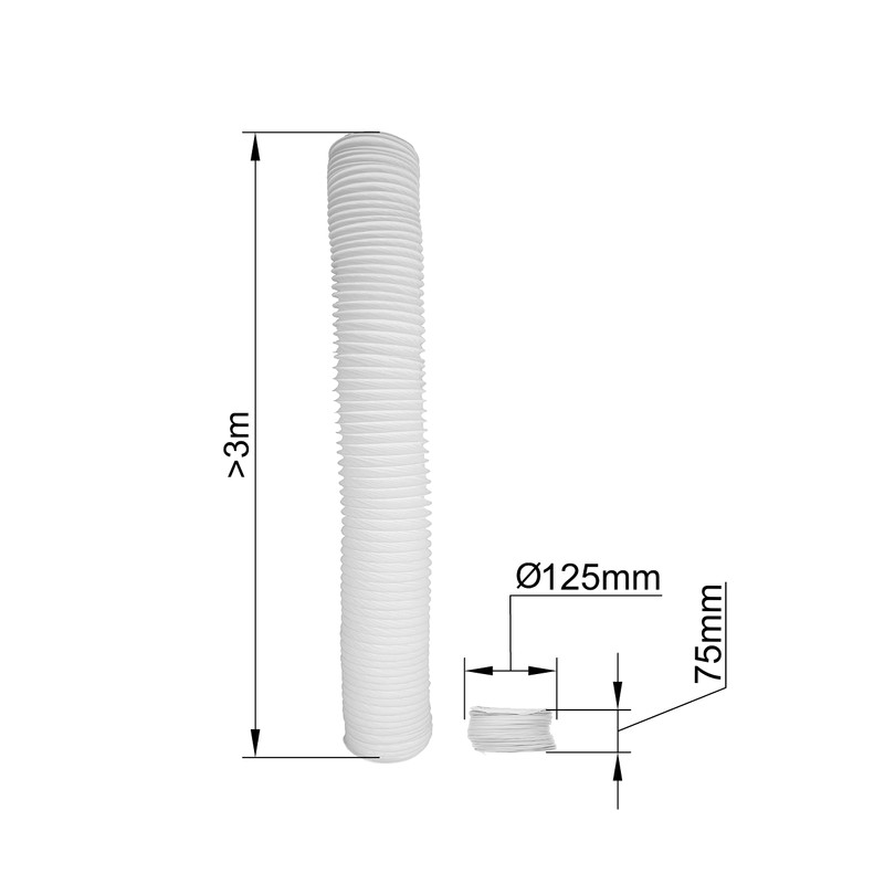 Vent Systems Diameter 125 mm 3 m long PVC flexible
