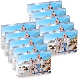 Jeffbaubl 12 Pcs Acrylic Picture Frames,Double Sided Magnetic Photo Frame,10+10MM Thick Clear Frameless Desktop Display for Bedroom Living Room Home Office Wedding,4 x 6 Acrylic Frame