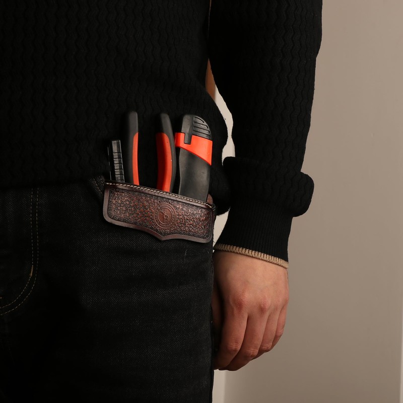 TOURBON Chest Pocket Pencil Case Pen Holder Genuine Leather Trinket