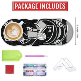 Aimeryup 6 Pcs Diamond Paintings Coasters Kits with Holder,DIY Football Diamond Art Coasters for Adults Kids, Diamond Dot Kits for Las Vegas Craft Gifts