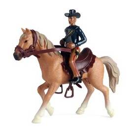 Tissting Estatuilla Montar a Caballo de Vaquero, Juguete Caballo Vaquero para Niños, Modelo Caballo Plástico de Montar Realista para Mesa Colección de Animales Granja(Estilo 1)