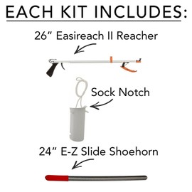 Sammons Preston Basic Assistive Device Kit II, Reaching Tools for Limited Range of Motion and Mobility, Long Handle Extension Tools, Shoehorn Dressing Aid, Sock Aid and 26" Reacher