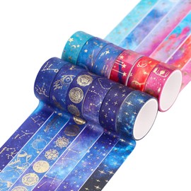 12 Rolls Washi Tape Set,Starry Sky Multi-Pattern Decorative Washi Tape Decorative Gold Foil Masking Tape for Scrapbooks Decorative Tape Japanese Washi Masking Tapes for DIY Decor and Craft 15 mm x 2 m