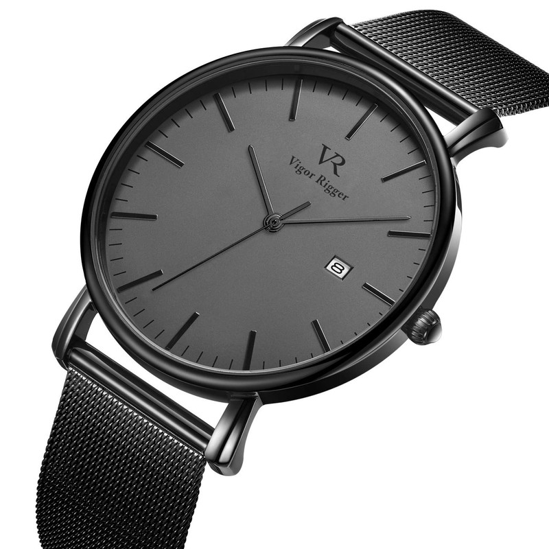 BUREI Men's Watch Brown Leather Strap Analog Date Display Quartz