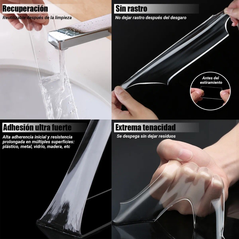 Cinta Nano Adhesiva De Doble Cara Lavable Reutilizable 20mts