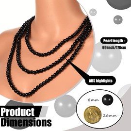 Hicarer 69 Inch 1920s Pearls Necklace Long Faux Pearls Layered Strand Necklace for Women Girls (Black)