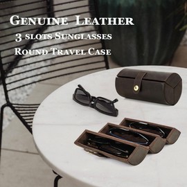 Contacts Luxury Leather Sunglasses Travel Case 3 Slot Foldable Sunglass Box Eyeglasses Organizer Vintage Eyewear Holder for 3 Pairs Glasses