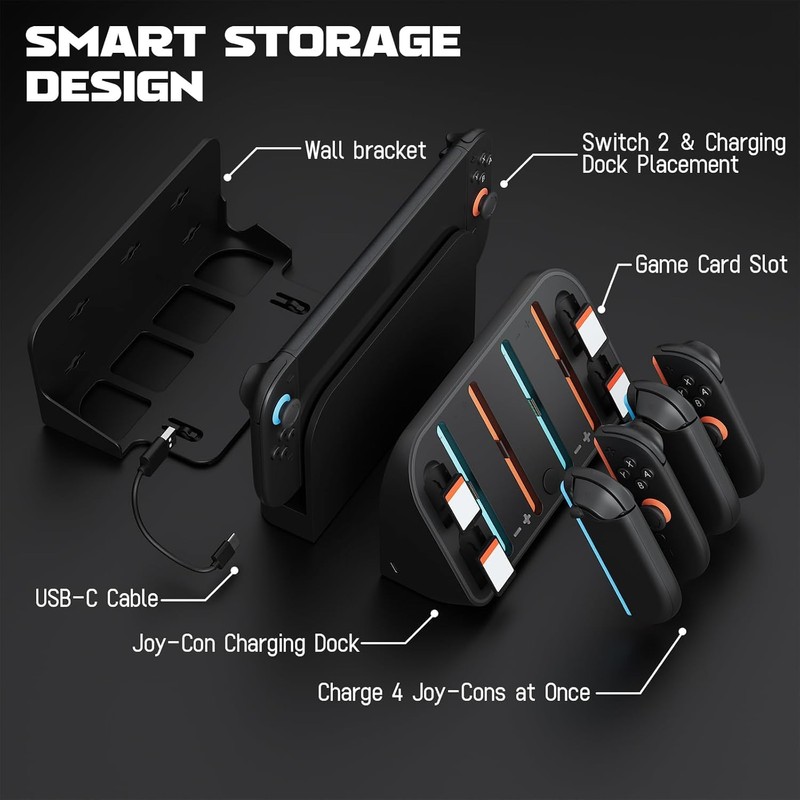 Switch 2 Wall Stand/RGB Lighted World Mount / 4 Joy-Con