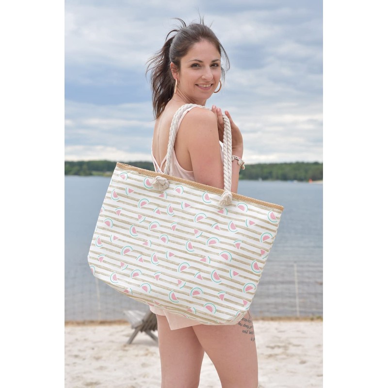styleBREAKER 02012287 Women's XXL Beach Bag with Stripes and Melon