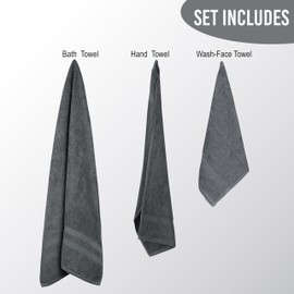 Organix 6 Piece Towel Set, 2 Bath Towel, 2 Hand Towel, 2 WashCloths, Lightweight Cotton Towels for Bathroom, Soft Absorbent and Quick Dry (Dark Grey)