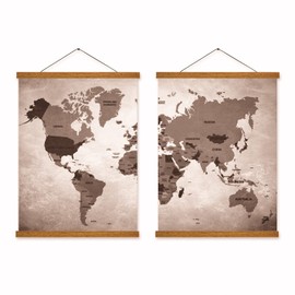 Goodsnetic Magnetic Poster Frame Hanger, Teak Wood 13inch Magnet Poster Frame for Poster Print Photo Picture Map Scroll and Artwork Wooden Frame Hanger Hanging Kit for Walls, 2 Pack