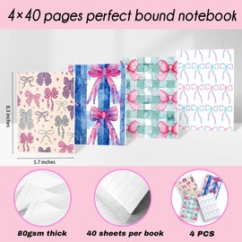 Cute Notepads Pink Bow Lined Notebook Journal, 4 Pcs A5(8.26x5.7inch) College Ruled Journaling Notebooks, Pretty Travel Journal for Women, Meeting Notebook for Work Study Diary 7