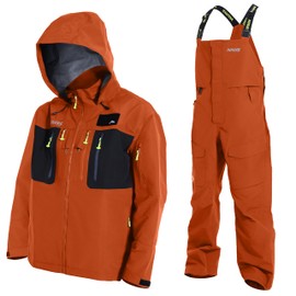 NAVIS MARINE Fishing Pro Rain Suit : 3-Layer Waterproof Hard Shell Jacket & Bib Overalls - G4-91, Durable & Weather-Resistant (Orange, 3X-Large)