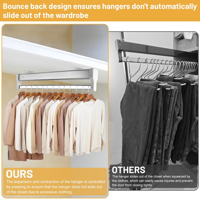 DBREAKS Extendable Clothes Rail for Pull-Out Clothes Hangers, Wardrobe Rail,