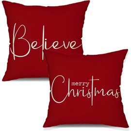 Christmas Throw Pillow Covers 20x20 Inch Set of 2 Merry Christmas Farmhouse Decorations Believe Holiday Decor Throw Cushion Case for Home Couch
