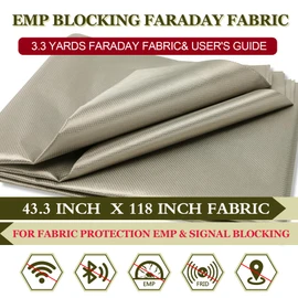 Faraday Fabric Military Grade Cloth 43.3"x118" Big 3.3 Yard Nickel Copper Conductive Material for WiFi,Cell, Bluetooth,RFID,EMP Protection