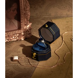 TAIMY Vintage Ring Box, Mini Handcrafted Antique Ring Case，Classical Victorian Style Small Keepsake Box(Equilateral Octagon, Blue)