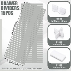 Blosssound 15Pcs Drawer Divider Adjustable Drawer Organizer 15" x 5.12", Deep, DIY Storage Organizer Separator with Fixed Buckle for Socks, Underwear, Makeup, Kitchen, Bedroom, Dresser (Grey)