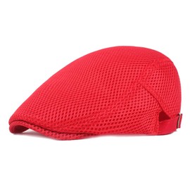 Quanhaigou Men's Mesh Cap Breathable Summer Newsboy Hat Adjustable Beret Ivy Cap Cabbie Flat Hats (Red)