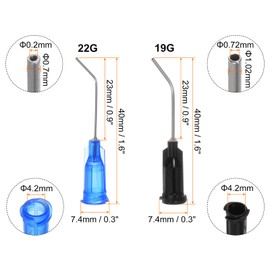 QUARKZMAN Blunt Tip Dosing Needles 19G 22G 45° Curved Dosing Tips 1 Inch End Angled Dispenser Needle with Luer Angle Blunt Needle for Oil or Glue Applicator Black Blue Pack of 24