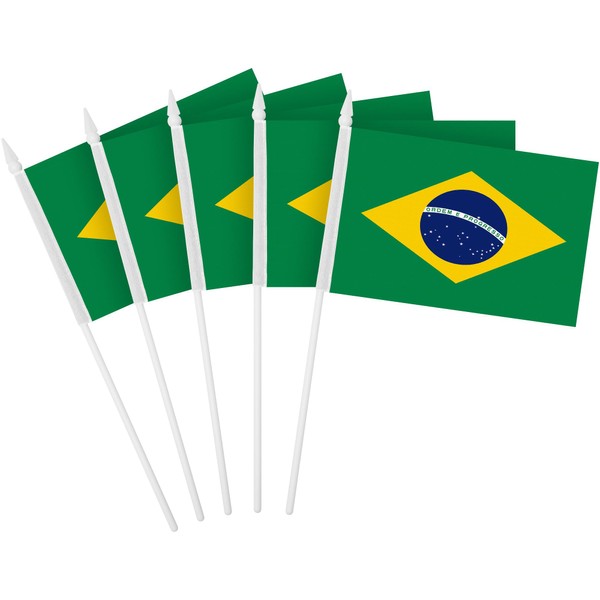 G128 12 Pack Handheld Brazil Brazilian Stick Flags | 4x6