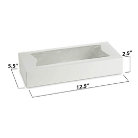 MT Products White Chocolate Covered Strawberry Boxes 12" x 5.5" x 2.25" - Auto Pop-Up Bakery Boxes with Window (Pack of 5) - Made in USA