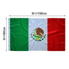 Embroidered Mexico Mexican Flag bandera mexicana 3x5FT -Double Stitched Sewn Stripes Outdoors Indoors 210D Heavy Duty Polyester Nylon Flag with Brass Grommets