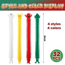 32 Pcs Christmas Stretchy Strings Fidget Toys, Colorful Stretchy Fidgets Sensory Toys, Stress Relief Stretch Sensory Bracelet String with Xmas Tree Santa Claus Snowman Elk for Party Favors (Convex)