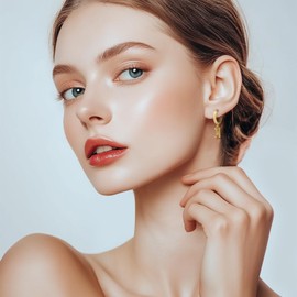 CARITATE Gold Birthstone Earrings - 18K Gold Plated Hypoallergenic Dangle Huggie Hoop Earrings with Crystal Dangle - Green Emerald Topaz for Women - November Birthstone