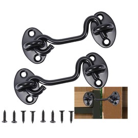Pack of 2 Storm Hooks with Eyelet, Cabin Hooks, Stainless Steel, Door Hooks, Black Window Hooks, Storm Hooks for Swing Door, Wood, Shutters, Wood, Barn Door, Garden Gate, Latch with 8 Mounting Screws